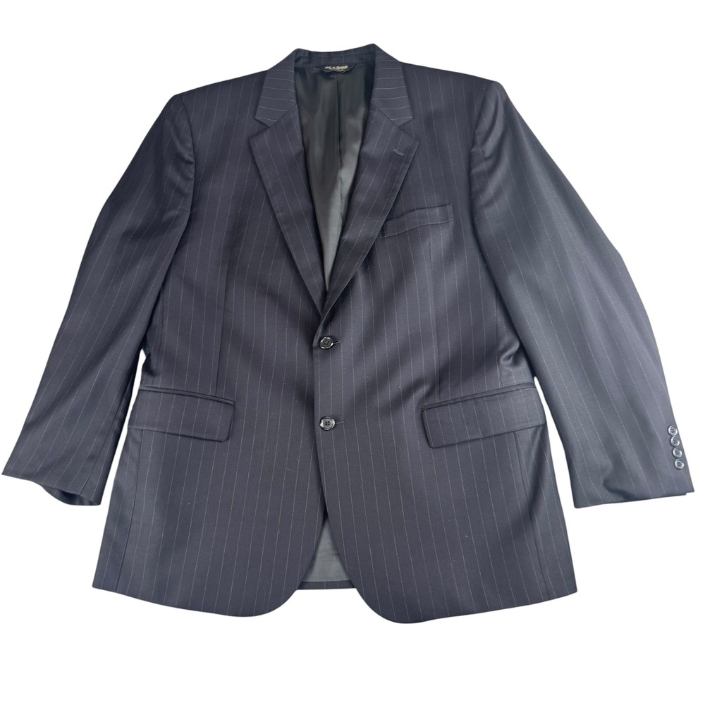 Jos A Bank Mens 44R Suit Jacket Navy Blue Pinstripe 100% Wool 2 Button Blazer